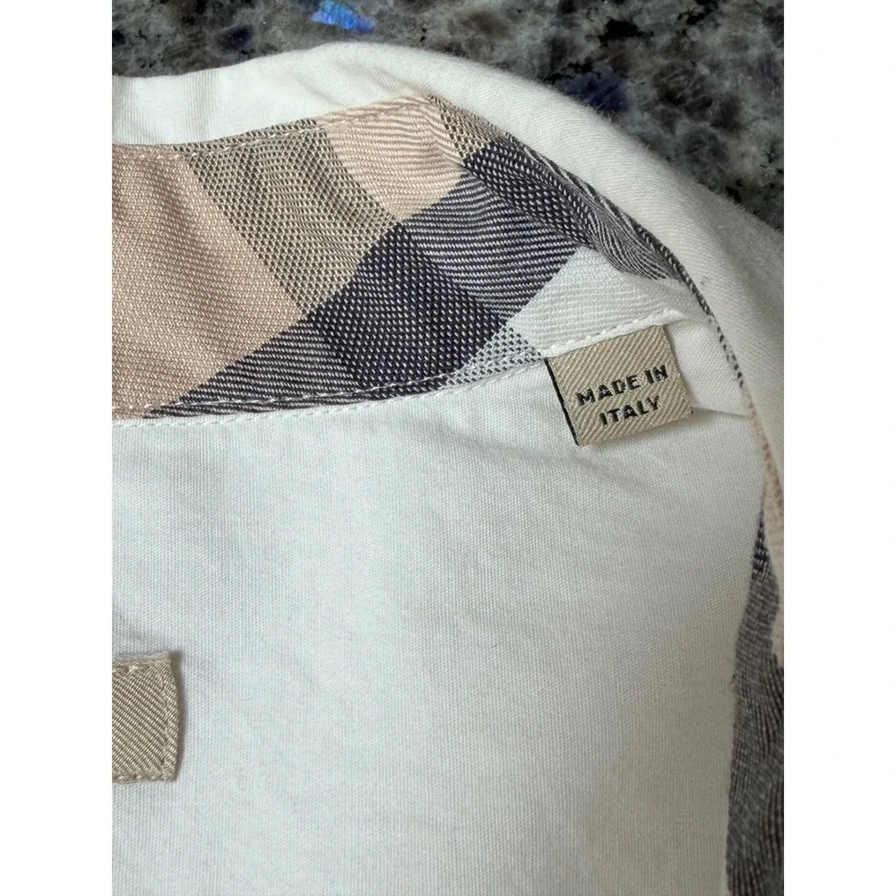 Burberry Button Up Shirt Womens M White Nova Check Heritage Classic Puff Sleeve - Picture 11 of 12